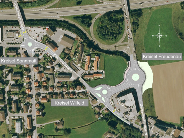 Hauptstrasse 16 / Autostrasse T16 | Kreisel Sonnmatt, Kreisel Wil Sonnmatt | Kreisel Rickenbach Sonnmatt | Kreisel Wilfeld | Kreisel Wil Wilfeld | Kreisel Rickenbach Wilfeld | Kreisel Freudenau | Kreisel Wil Freudenau | Die 3 Wiler Kreisel | Umfahrung Rickenbach